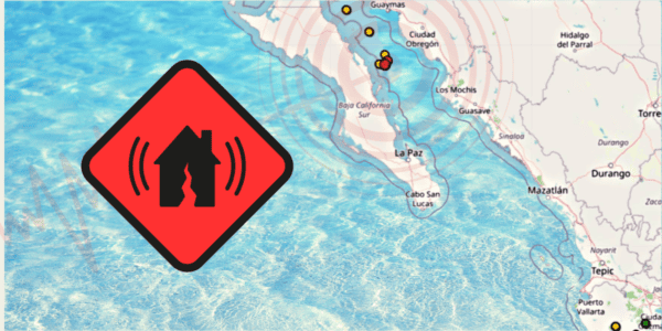 Map showing earthquake locations near Baja California Sur