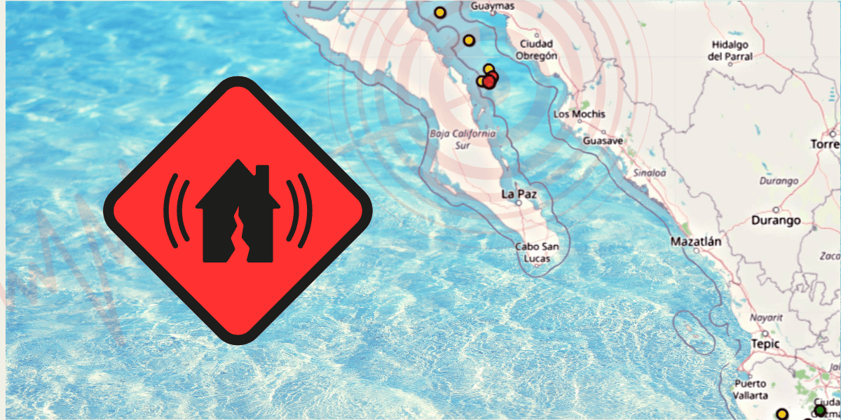 Map showing earthquake locations near Baja California Sur