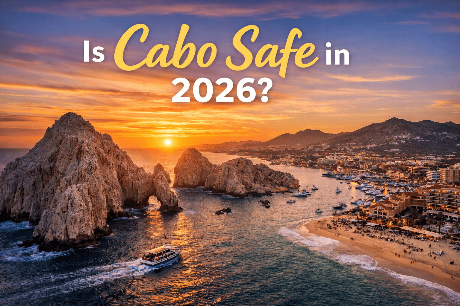 Cabo San Lucas sunset skyline and El Arco rock formation in 2026 safety guide