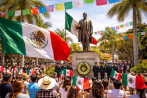 Benito Juárez statue celebration in Mexico honoring Benito Juárez Day on March 21