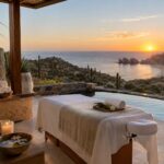 Outdoor wellness spa overlooking the Baja desert and Sea of Cortez in Los Cabos