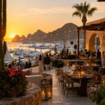Los Cabos marina and outdoor event atmosphere at golden hour for October 2026 events