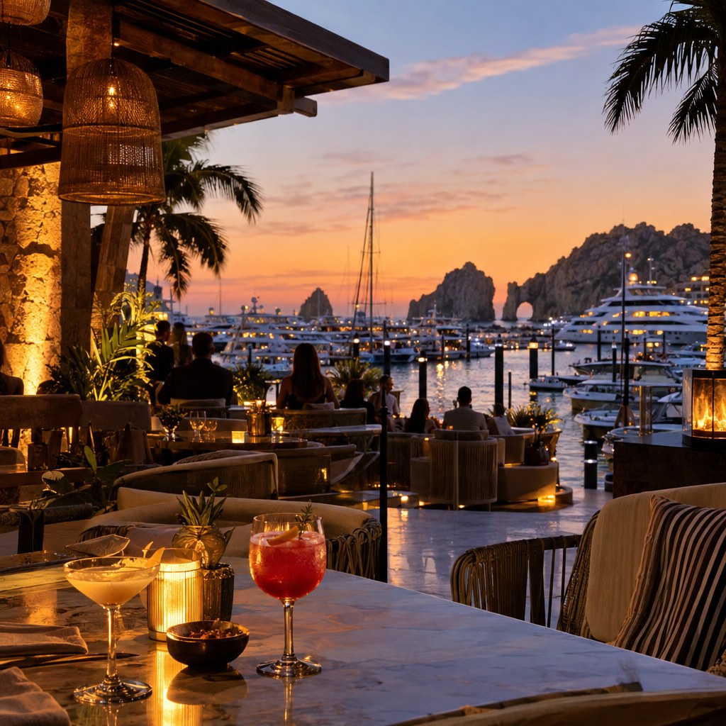 Los Cabos fall social scene at an upscale open-air marina venue
